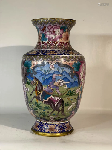 Chinese Cloisonne Vase - Hunting Scene