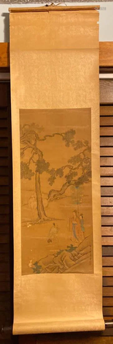 Chinese Scroll Painting on Silk - Scholar Gathering