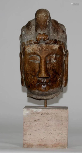 Large Chinese Ming Stone Buddha Head on Stand