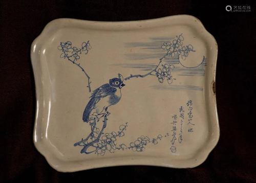 Chinese Yixin Platter with Bird Scene