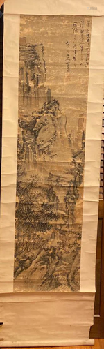 Chinese Scroll Painting - Scholar Traveling in Mountain