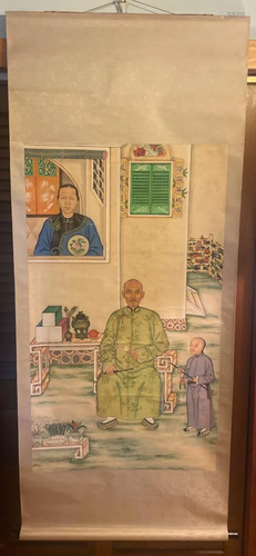 Chinese Export Art Scroll Painting - Familly Portrait