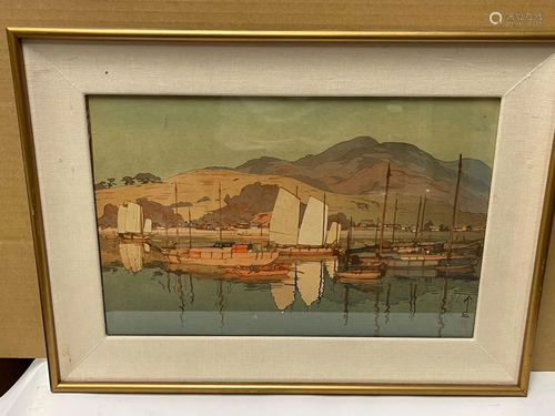 Japanese Woodblock Print - Hiroshi Yoshida - Harbor