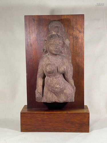 Antique Indian Red Sandstone Carving on Base