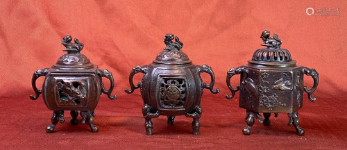 Group of Three Japanese Bronze Censers