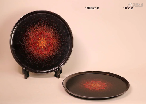 Pair Japanese Round Lacquer Dish