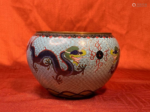 Chinese Cloisonne Fish Bowl with Dragon