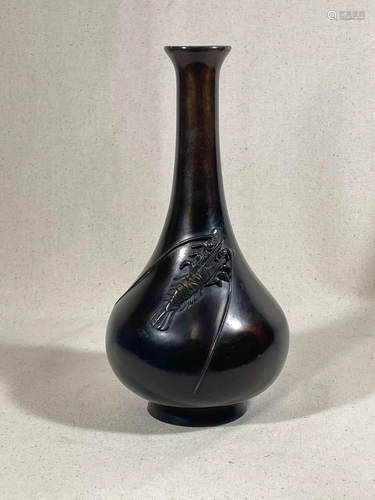 Japanese Meiji Bronze Vase with Shrimp