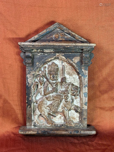 Antique Carved Nepalese Wood Plaque of Manjusri on