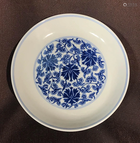 Chinese Blue White Porcelain Dish with Lotus Motif