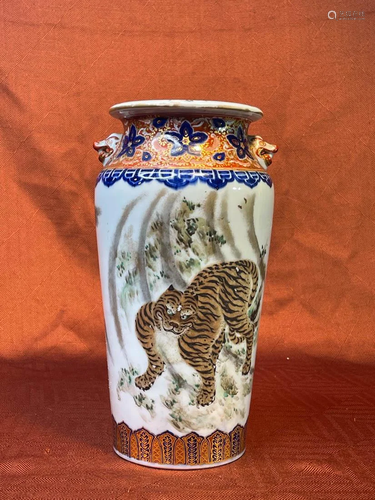 Japanese Studio Porcelain Vase - Tiger Dragon