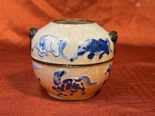 Chinese Porcelain Jar with Horse Scene