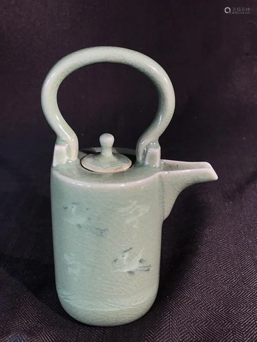 Japanese Celadon Porcelain Teapot - Cranes