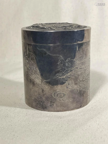 Chinese Silver Tea Caddy with Dragon