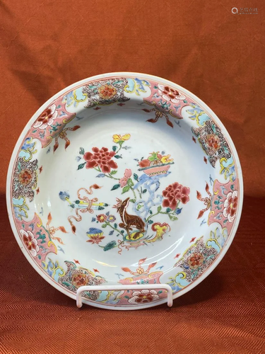 Chinese Famille Rose Porcelain Dish with Deer