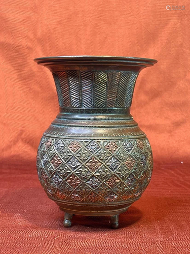 Persian Indian Mid Eastern Bronze Vase with Multi Metal