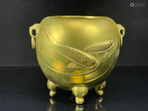 Japanese Bronze Urn with Koi Scene