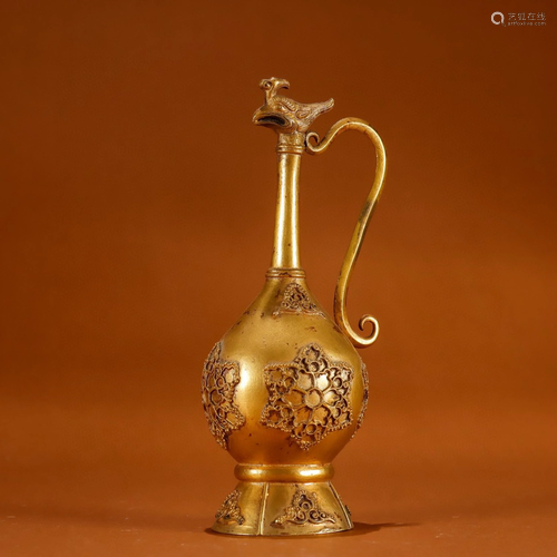 A Chinese Gilt Silver Wine Pot