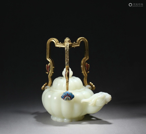 A Chinese Carved Jade Teapot