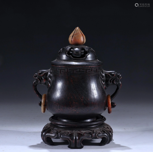 A Chinese Carved Hardwood Incense Burner