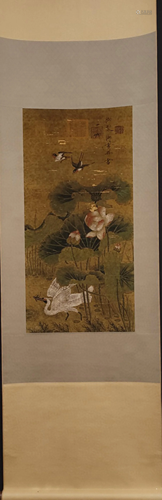 A Chinese Scroll Painting of Flowers and Birds