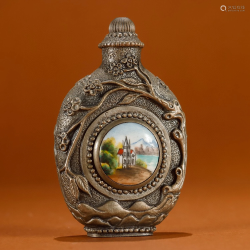 A Bronze Snuff Bottle with Clock Inlaid