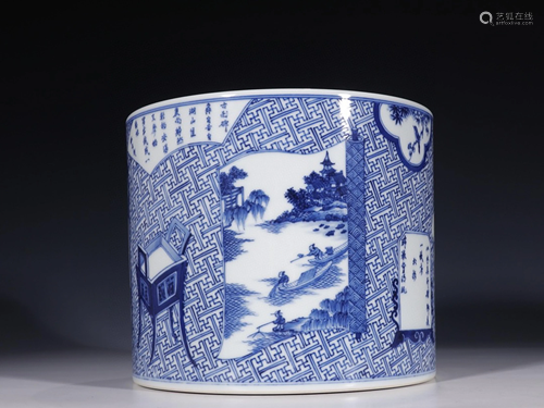 A Chinese Blue and White Porcelain Brush Pot