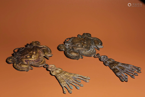 A Pair of Chinese Bronze Decorations