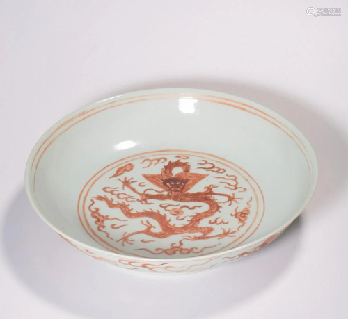 A Chinese Iron-Red Glazed Porcelain Plate