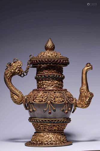 A Chinese Gilt Bronze Wine Pot