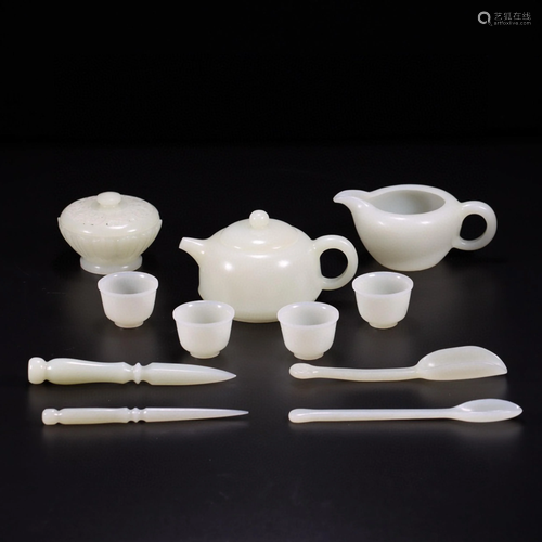 A Set of Chinese Carved Jade Tea Set