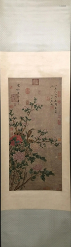 A Chinese Scroll Painting of Flowers and Birds