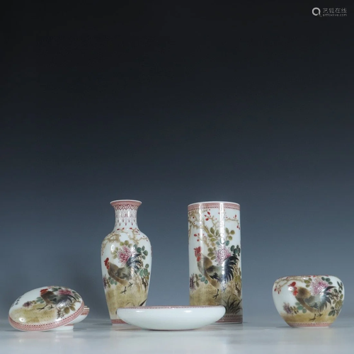 Set of Chinese Famille Rose Porcelain Studying Items