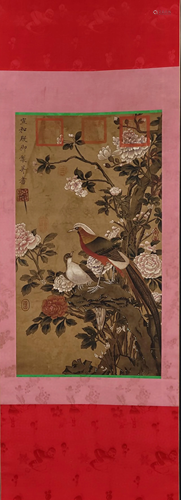 A Chinese Scroll Painting of Flowers and Birds