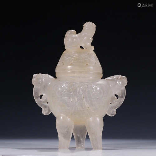 A Chinese Carved Rock Crystal Incense Burner