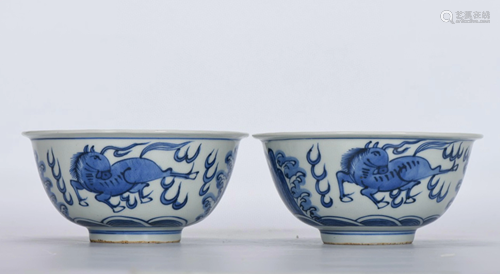 A Pair of Chinese Blue and White Porcelain Bowls