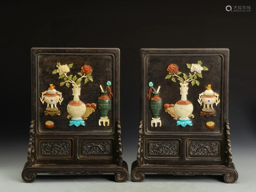 A Pair of Chinese Carved Hardwood Table Screens