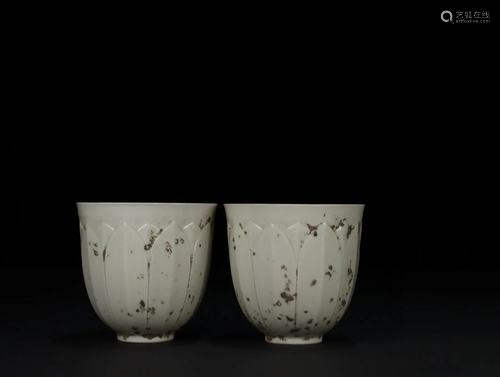 A Pair of Chinese Ding-Ware Glazed Porcelain Cups