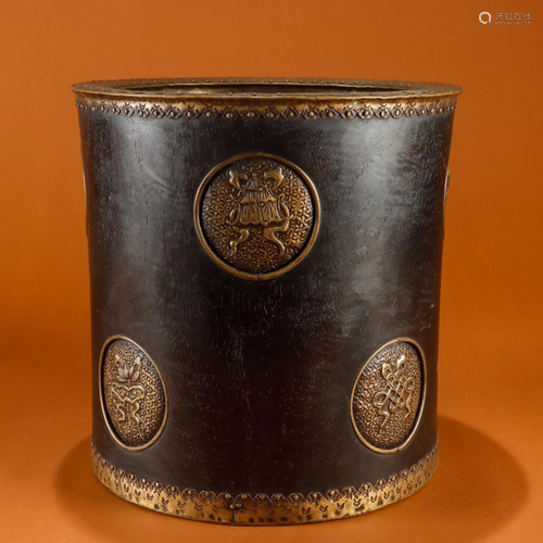 A Chinese Carved Hardwood Brush Pot