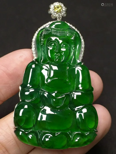 A Chinese Carved Jadeite Pendant (W/O Chain)