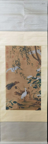 A Chinese Scroll Painting of Flowers and Birds