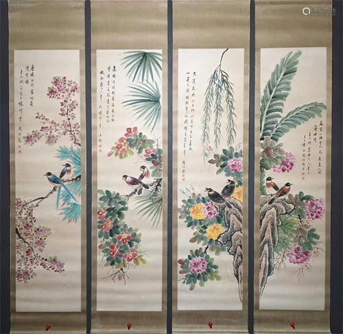 A Set of Chinese Paintings of Flowers and Birds