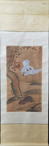 A Chinese Scroll Painting of Flowers and Birds