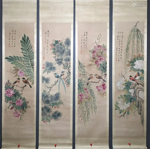 A Set of Chinese Paintings of Flowers and Birds