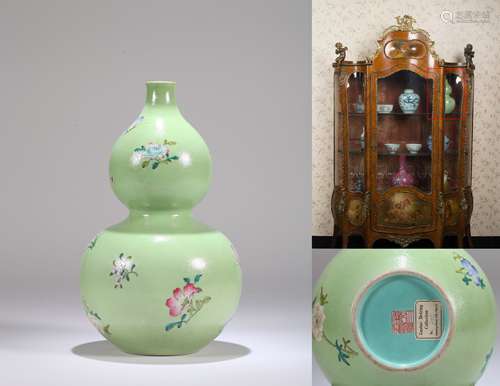 A Chinese Green Ground Famille-Rose Glazed Porcelain Double-...