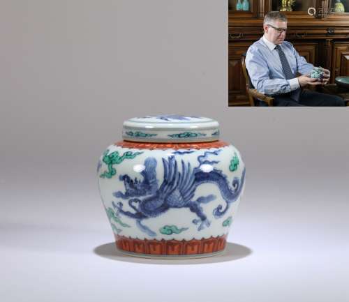 A Chinese Dou-Cai Glazed Porcelain Jar with Lid