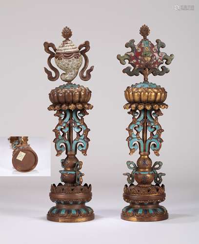 A Pair of Chinese Cloisonné Instruments