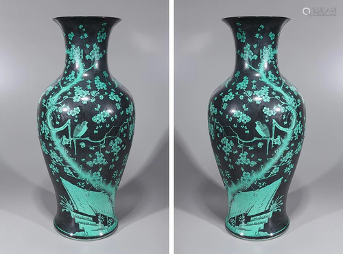 Pair of Chinese Enameled Porcelain Vases