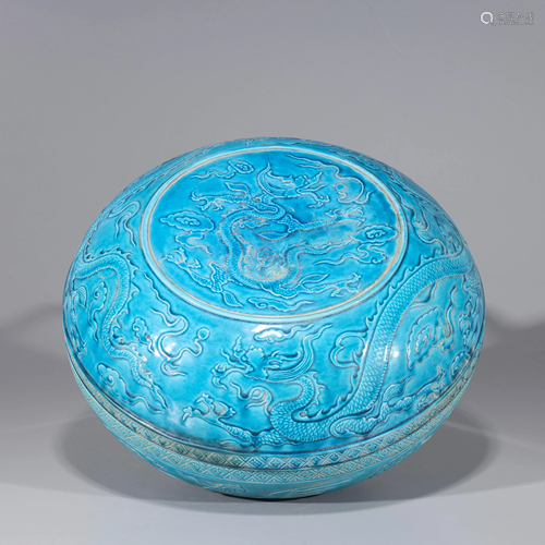 Chinese Ming Style Blue Glazed Ceramic Box