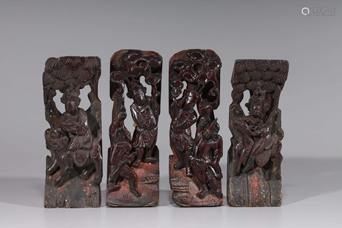 Group of Four Antique Chinese Carved Lacquered Wood